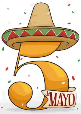 Meksika şapka ve Cinco de Mayo kutlaması, vektör çizim için Festival konfeti