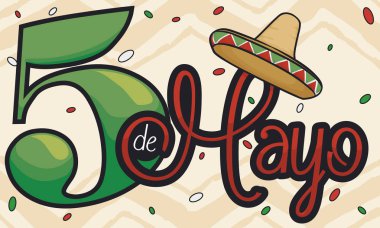Sombrero Meksika Cinco de Mayo kutlama, vektör çizim ile Hatıra tasarım