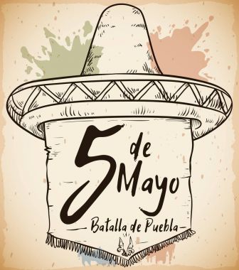 El Sombrero Meksika Cinco de Mayo kutlaması, vektör çizim için çizilmiş