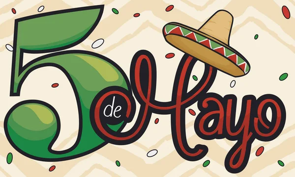 Design Comemorativo com Sombrero para Celebração do Cinco de Maio Mexicano, Ilustração do Vetor — Vetor de Stock