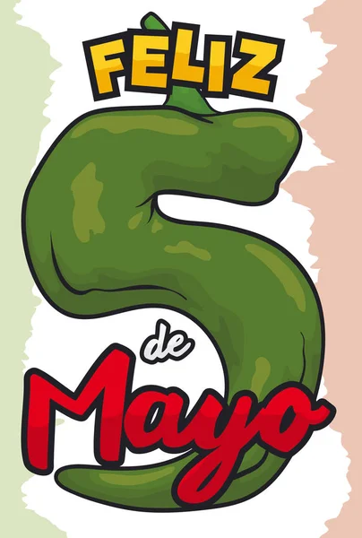 Chili Pepper ca numărul cinci pentru Cinco de Mayo mexican, ilustrație vectorială — Vector de stoc