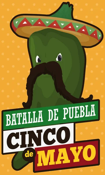 Pimenta Poblano Chili como Charro Mexicano para Cinco de Mayo, ilustração vetorial — Vetor de Stock