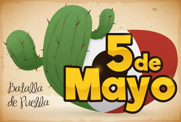 Cactus en teken met Mexicaanse kleuren voor Cinco de Mayo, vectorillustratie — Stockvector