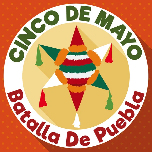 Płaski, okrągły przycisk z Pinata Cinco de Mayo uroczystości, ilustracji wektorowych — Wektor stockowy