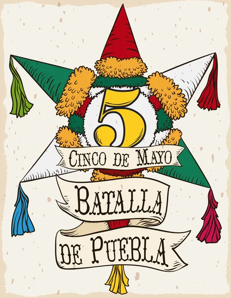 Pinata bonita com design de fita para a celebração Cinco de Mayo, ilustração vetorial —  Vetores de Stock