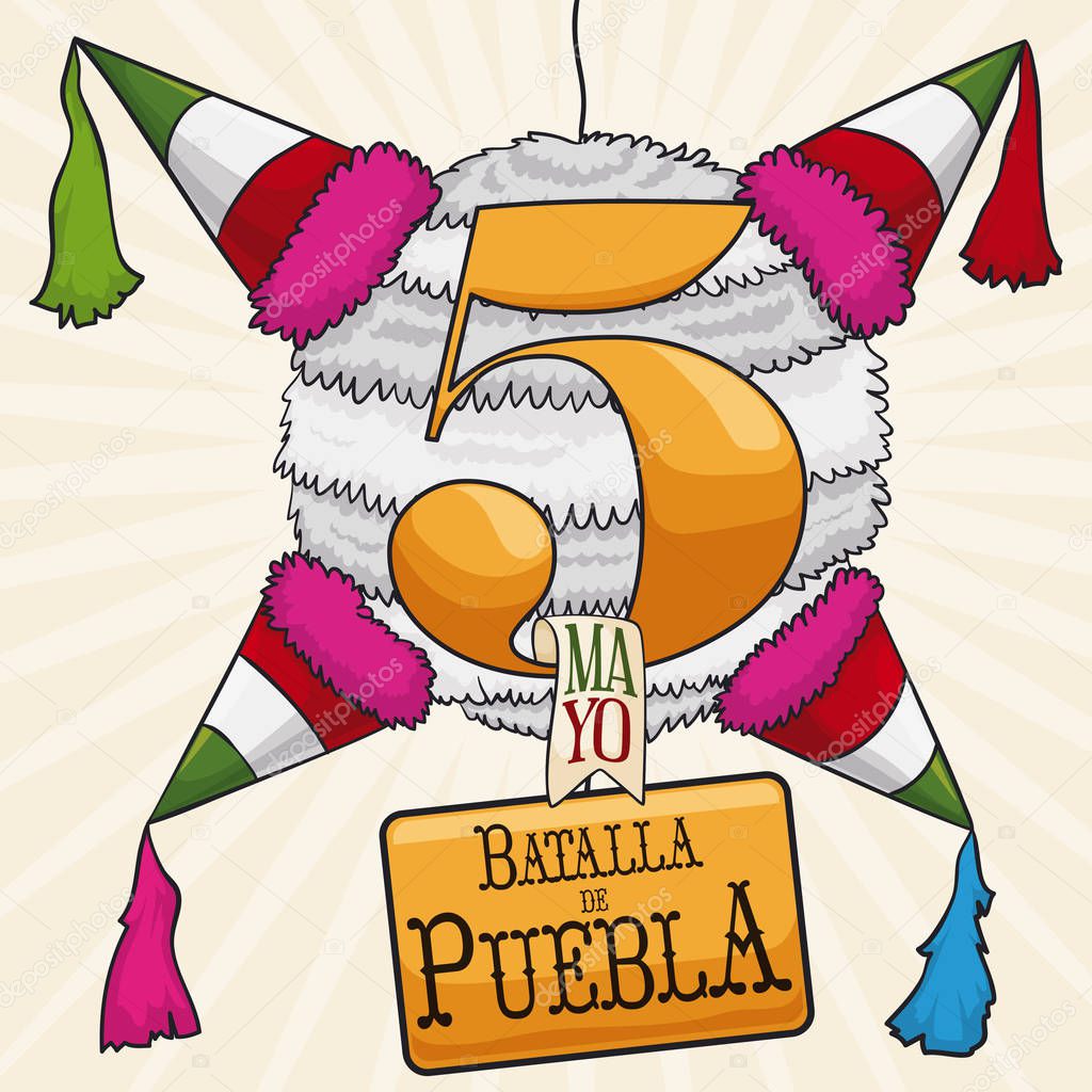 Reminder for Battle of Puebla Hanged in Colorful Pinata, Vector Illustration