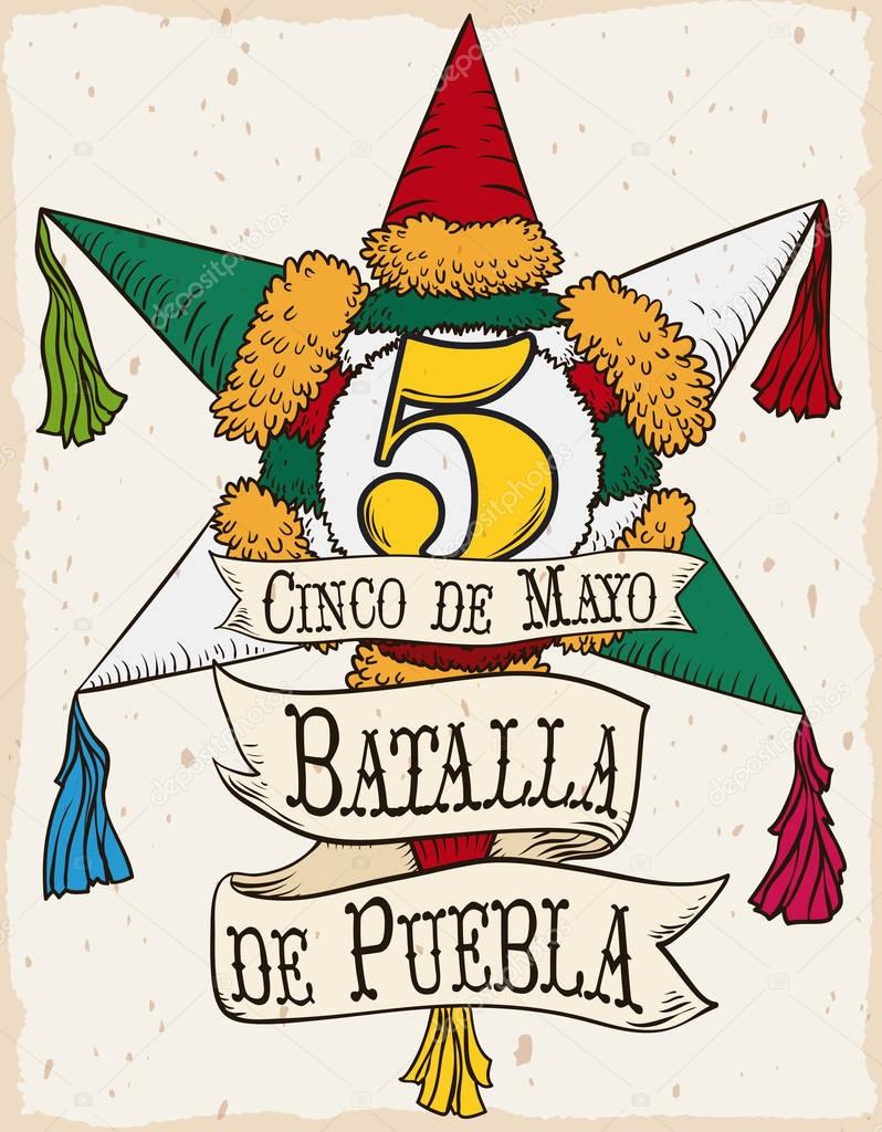 Beautiful Pinata with Ribbon Design for Cinco de Mayo Celebration, Vector Illustration