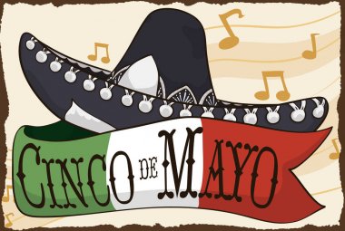Mariachi Hat and Mexican Flag for Cinco de Mayo Celebration, Vector Illustration clipart