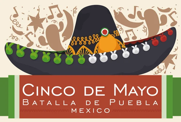 Design festif avec chapeau Mariachi mexicain pour Cinco de Mayo, Illustration vectorielle — Image vectorielle