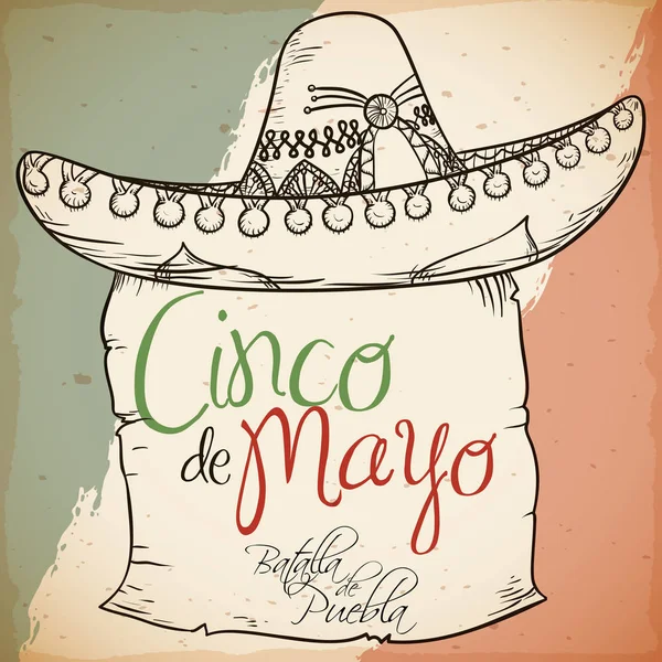 Ruční kreslené Charro klobouk s vyhledejte pro Cinco de Mayo, vektorové ilustrace — Stockový vektor