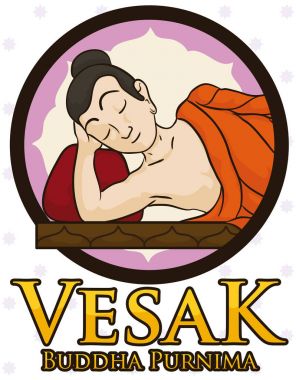 Vesak anma, vektör çizim serumuyla Buda ile yuvarlak düğmesi