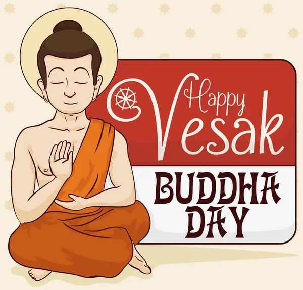 Γαλήνια Βούδα διαλογισμό με αφαιρούμενα φύλλα ημερολογίου για Vesak, εικονογράφηση διάνυσμα — Διανυσματικό Αρχείο
