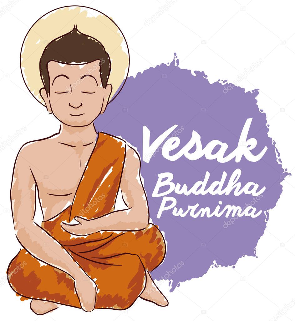 Buddha Seated Meditating in Watercolor Style Commemorating Vesak, Vector Illustration