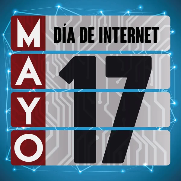 Kybernetischer Erinnerungskalender für den Internet-Tag auf Spanisch, Vektorillustration — Stockvektor