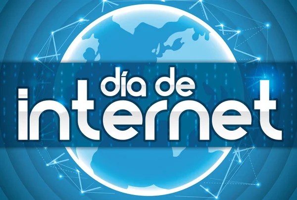Blue Design avec Globe and Network pour la Journée de l'Internet en Espagne, Illustration vectorielle — Image vectorielle