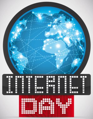 Internet günü, vektör çizim için kavramsal küre ağ tasarımı ile yuvarlak düğmesi