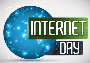 Mavi parlak nokta ile ağ ve Internet günü, vektör çizim için etiketleri