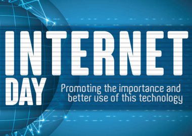 Farkındalık iletisinin Internet günü, vektör çizim için mavi bağlantılar tasarım üzerine