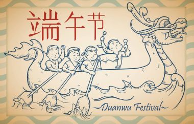 Beautiful Hand Drawn Illustration with Rowing Team for Duanwu Festival, Vector Illustration clipart