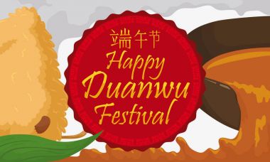 Dökülen Realgar şarap ve Zongzi Dumpling Duanwu Festivali, vektör çizim için