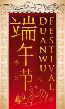 Qu Yuan, efsanesi ile Duanwu Festivali için promosyon tasarım vektör çizim