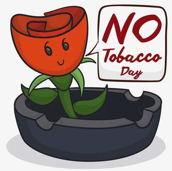 Linda rosa con burbuja de discurso para no celebrar el día del tabaco, ilustración vectorial — Vector de stock