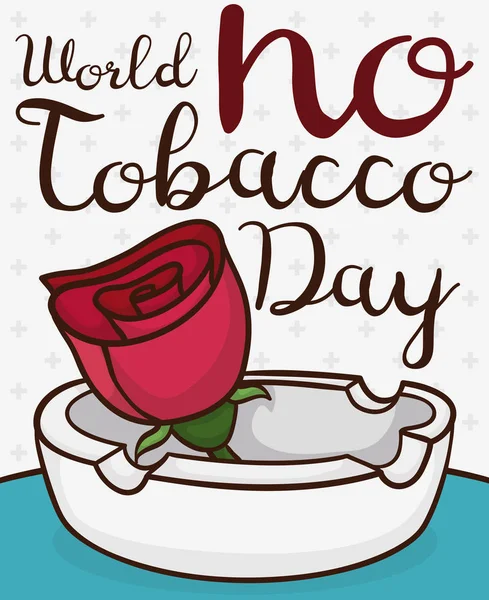 Cartoon Rose and Ashtray to Celebrate World No Tobacco Day, Vector Illustration — Stock Vector