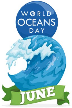 Sekiz sayı ile dalga dalgalanma ve okyanus günü, vektör çizim için şerit