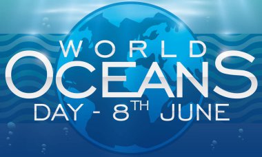 Sualtı dünya siluet görünümüyle dünya okyanus günü, vektör çizim için