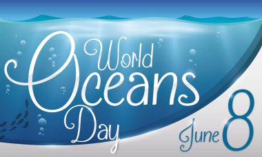 Sualtı görüntüleme ve etiket için dünya okyanus günü, vektör çizim tebrik