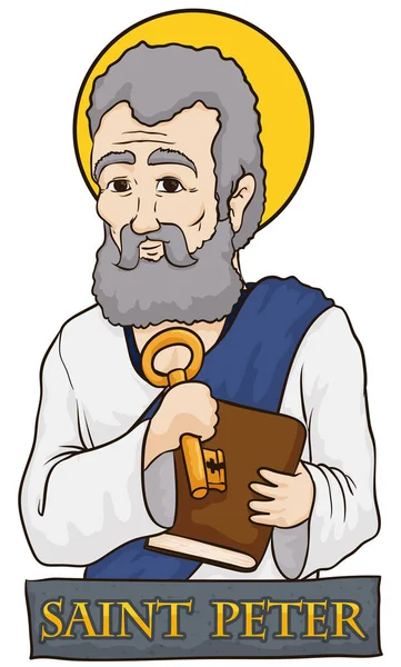 Saint Pierre tenant un livre et une clé avec signe de pierre, illustration vectorielle — Image vectorielle