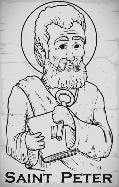 Hand getekend portret van Saint Peter afbeelding gebeiteld in steen, vectorillustratie — Stockvector