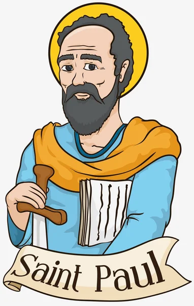 Retrato de San Pablo sosteniendo una espada y pergaminos, ilustración vectorial — Vector de stock