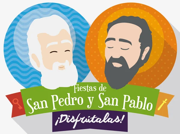 Botões redondos com as faces dos santos Pedro e Paulo para a festa, ilustração vetorial — Vetor de Stock