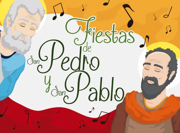 Santos Pedro e Paulo celebrando os dias de festa colombianos com música, ilustração vetorial —  Vetores de Stock