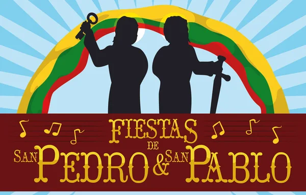 聖人ペテロとパウロのシルエットのベクター イラスト コロンビアの伝統的な祝祭日 — ストックベクタ