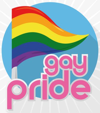 Gökkuşağı bayrağı Gay gurur, vektör çizim için yuvarlak düğmeyle