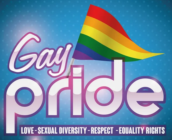 Machając proporzec tęczy i pozdrowienie wiadomość dla Gay Pride, ilustracji wektorowych — Wektor stockowy
