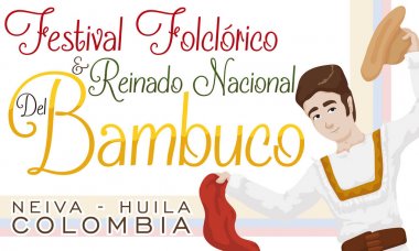 Atkı ve şapka Kolombiyalı Bambuco Festivali, vektör çizim için genç adam