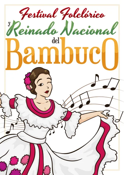 Folklor Festivali için güzel Kolombiya Kraliçe ve Bambuco Güzellik Yarışması, vektör çizim — Stok Vektör