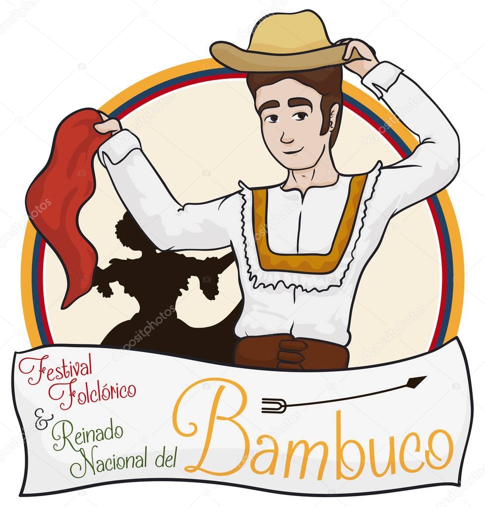 Tradicional pareja colombiana bailando Bambuco con saludo Tradicional pareja colombiana bailando Bambuco con saludo