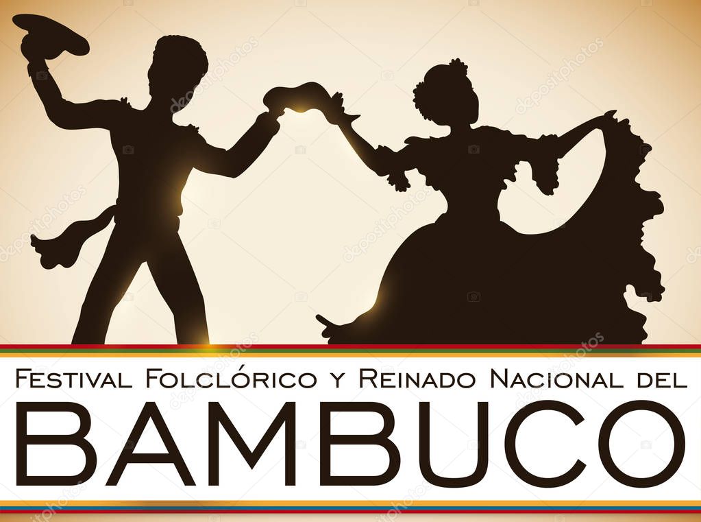 Colombian Couple Dancing Bambuco in Traditional Folkloric Festival, Vector Illustration