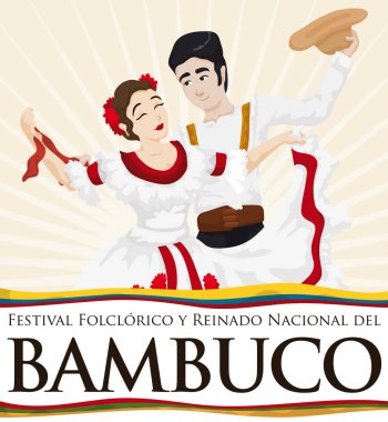 Folklor Festivali, vektör çizim geleneksel kostümleri Kolombiyalı Bambuco ile dans çift