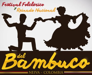 Kolombiya Folklor Festivali, vektör çizim için Bambuco'nın siluet dans performansı