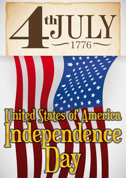 Scroll with Date Holding the U.S.A. Flag for Independence Day, Vector Illustration