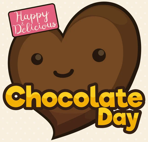 Schattig bruin hart vieren een heerlijke chocolade dag, vectorillustratie — Stockvector