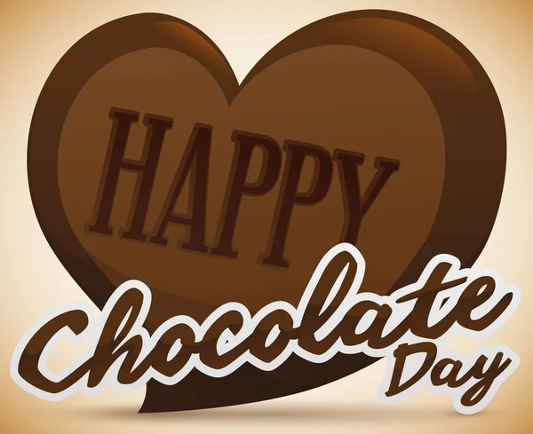 Delicioso corazón de chocolate con un saludo para celebrar el día del chocolate, ilustración vectorial — Archivo Imágenes Vectoriales