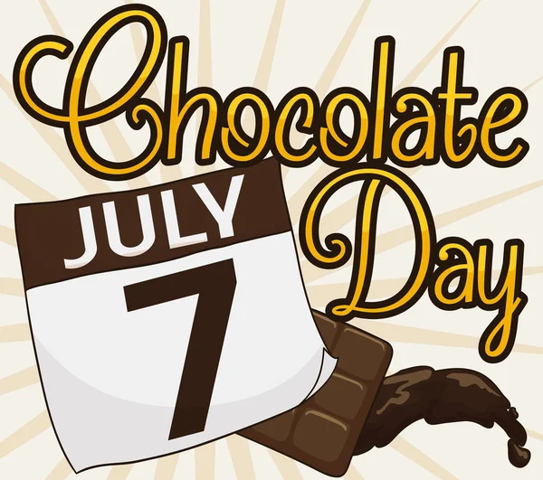 Choklad i Candy Bar, vätska och kalender för choklad dag, vektorillustration — Stock vektor