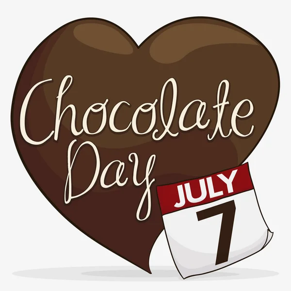 Delicioso coração de cacau com data de lembrança para o dia de chocolate, ilustração vetorial — Vetor de Stock