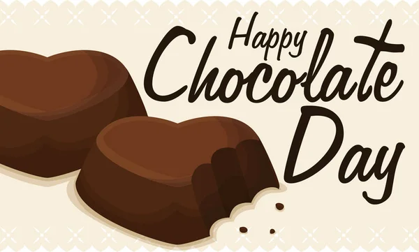 Deliciosos caramelos de cacao con forma de corazón para el día del chocolate, ilustración vectorial — Vector de stock